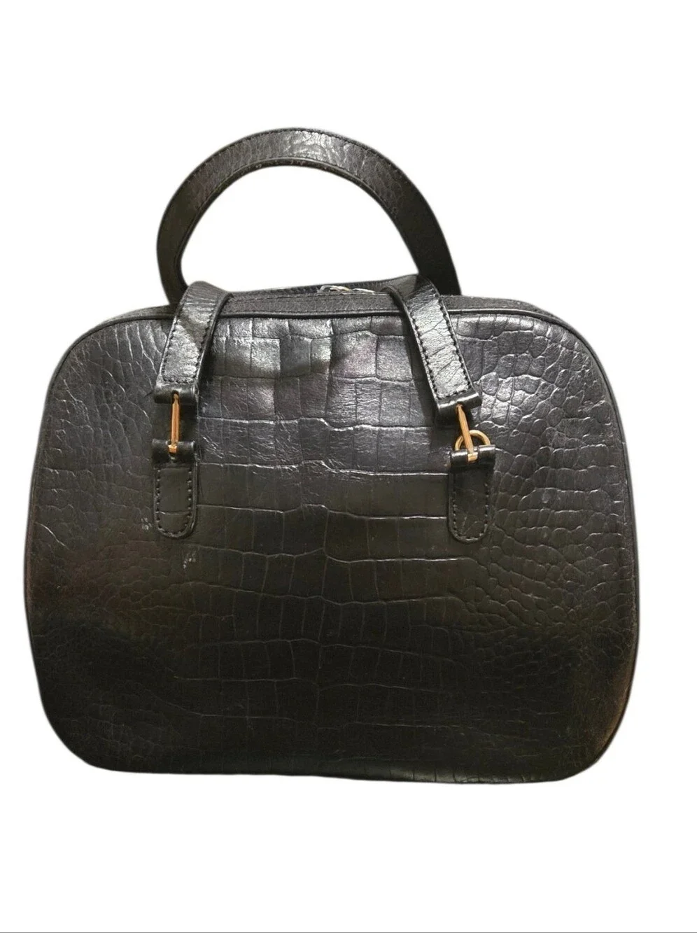 One Vintage Valerie Stevens Satchel Style Croc Embossed Leather Purse 8.5x10x3